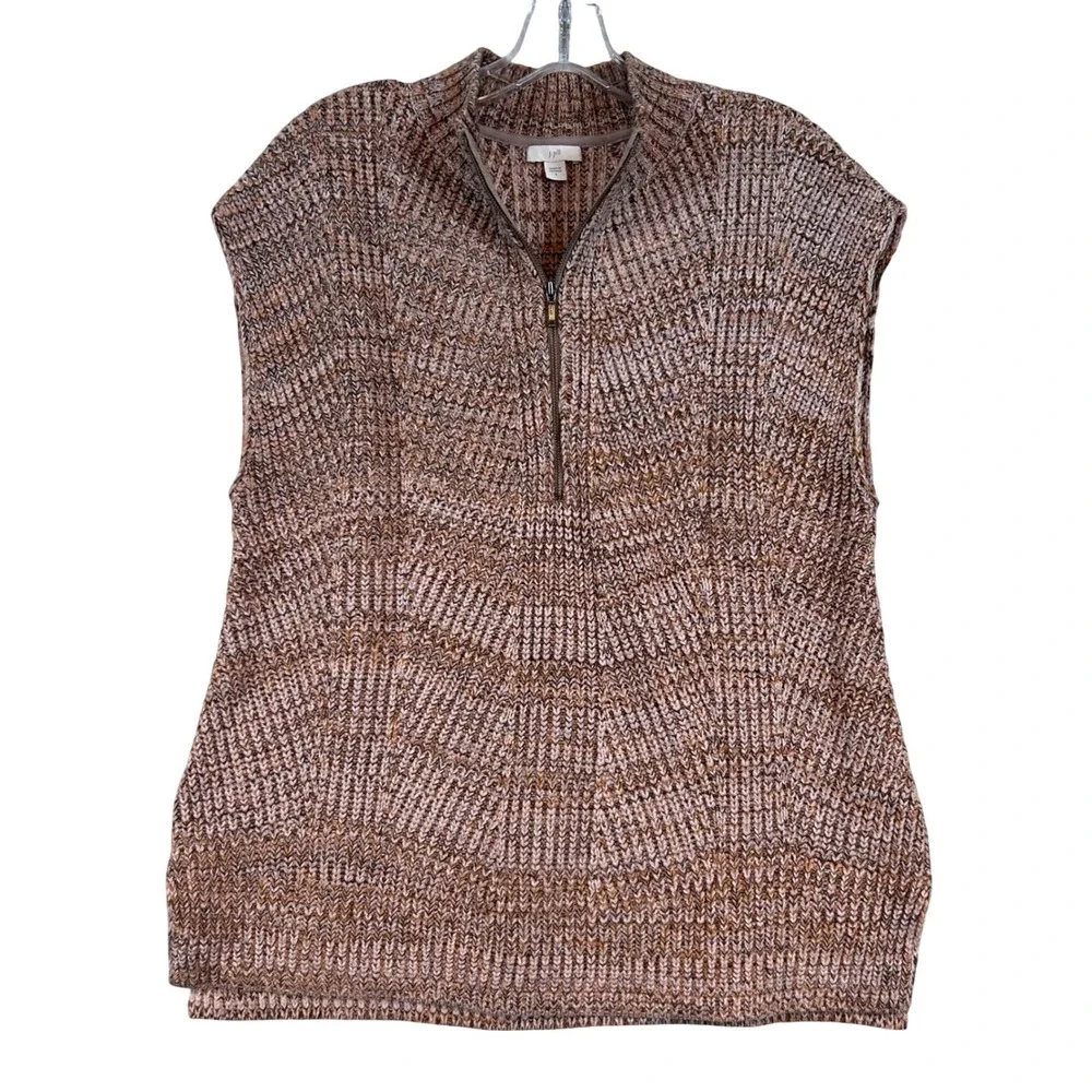 J. JILL Rib-Textured Marled Sweater Vest Pumpkin Spice Multi Womens •S• Layering